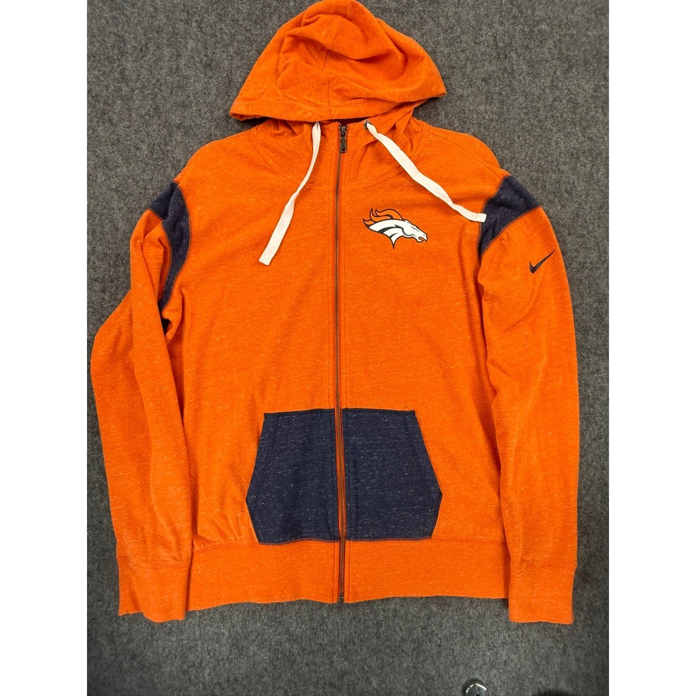Nike NFL Denver Broncos Mens Orange Full Zip Hoodie Sweatshirt Large Excellent